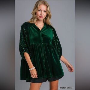 UMGEE Velvet Sequins Contrast Tiered Tunic Dress **NEW**